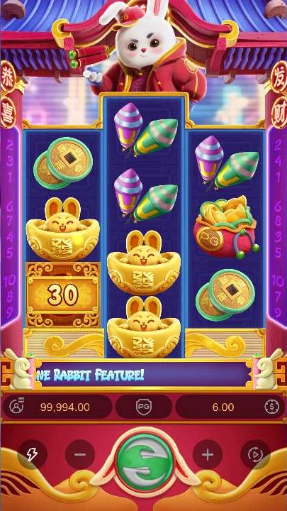 Fortune Rabbit (PG Soft) - main game screen, balance EUR 99,994.00 at EUR 6.00/spin
